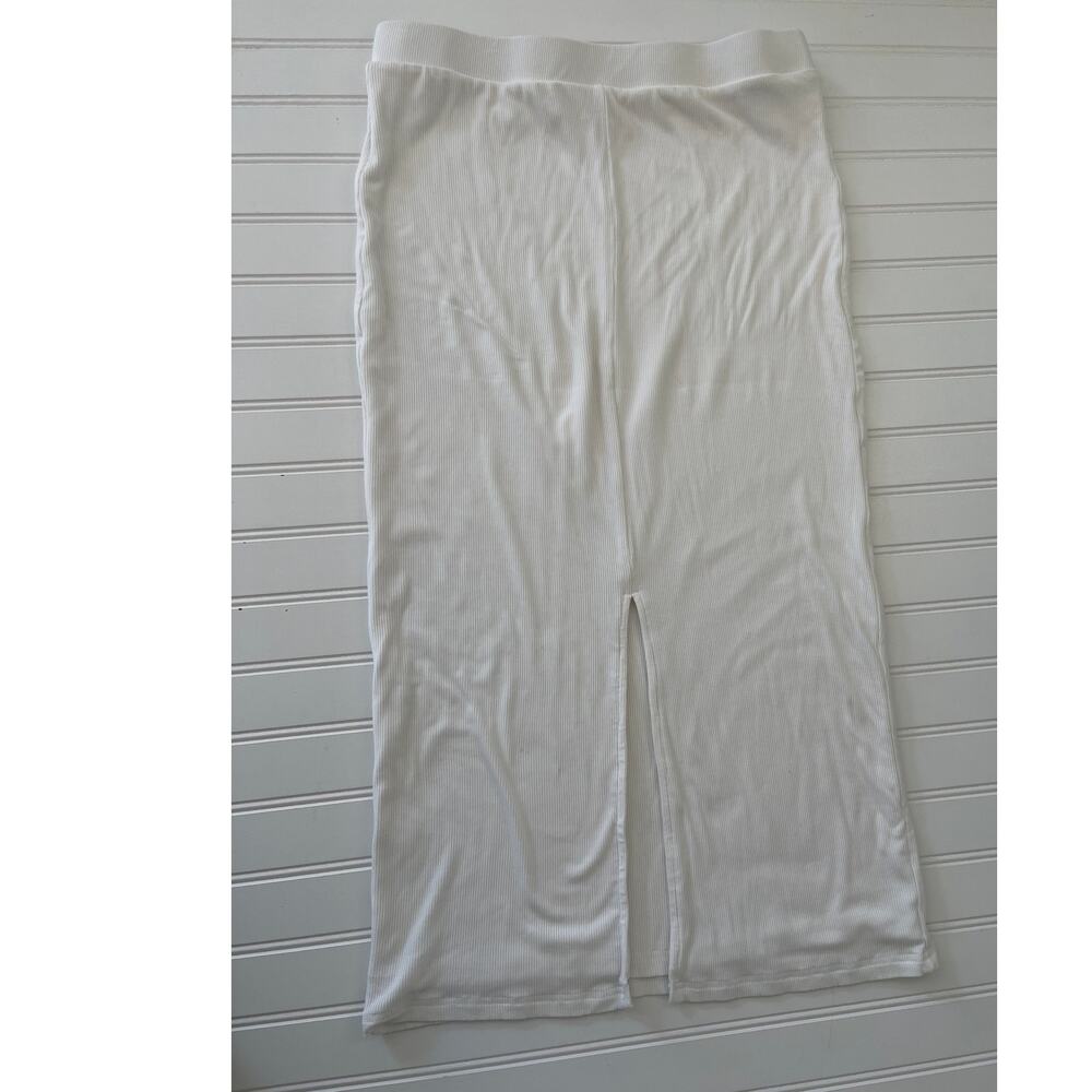 Lulus Front Slit Ribbed White Midi Skirt Bodycon Stretch Size Womens Large